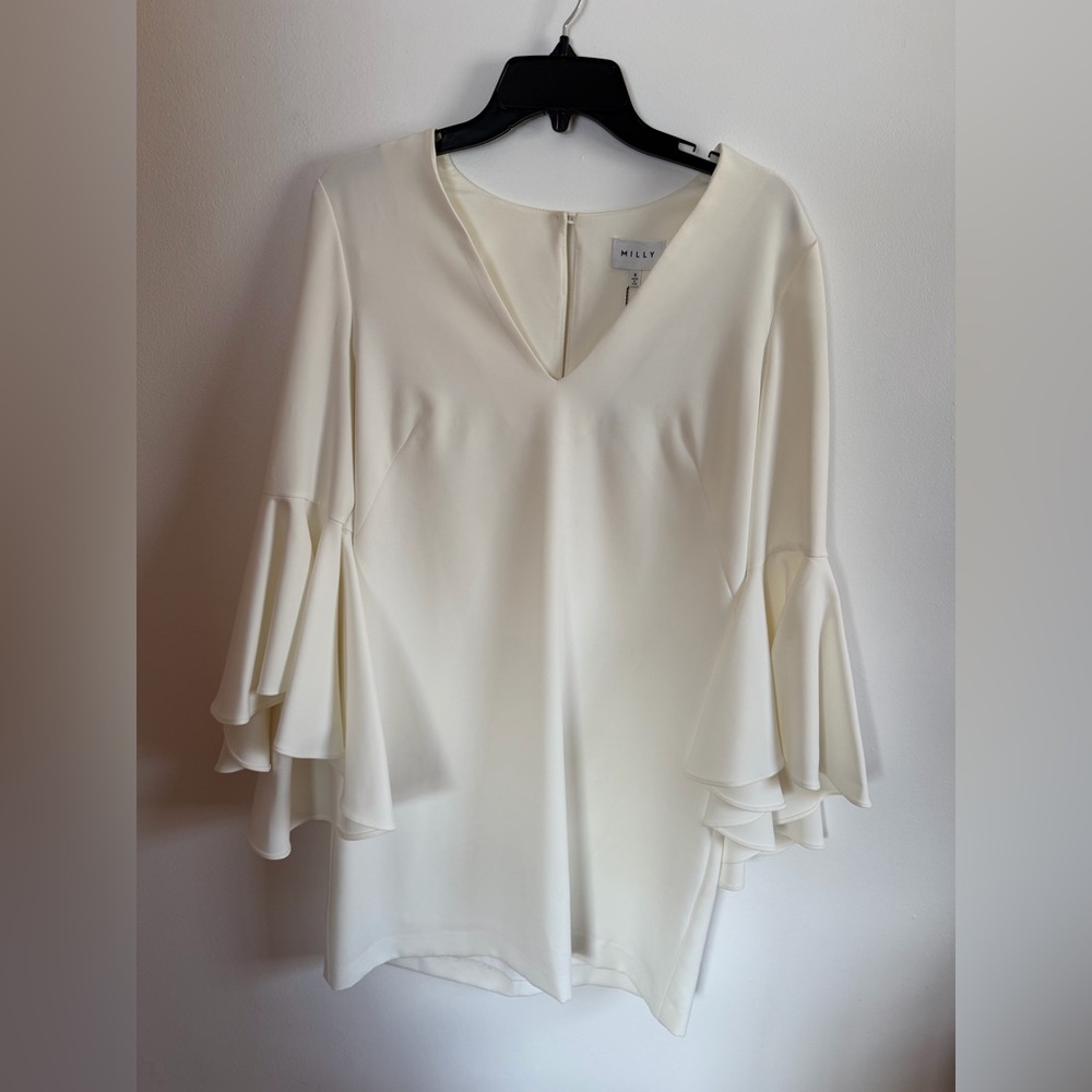 NWT Milly Cream Flounce Sleeve Blouse